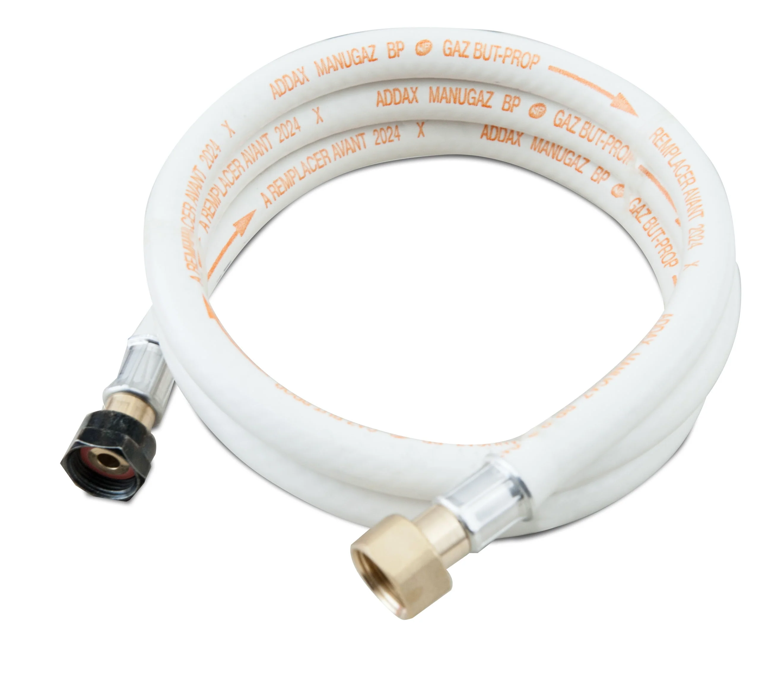 Reinforced flexible hose with screw connections for gas