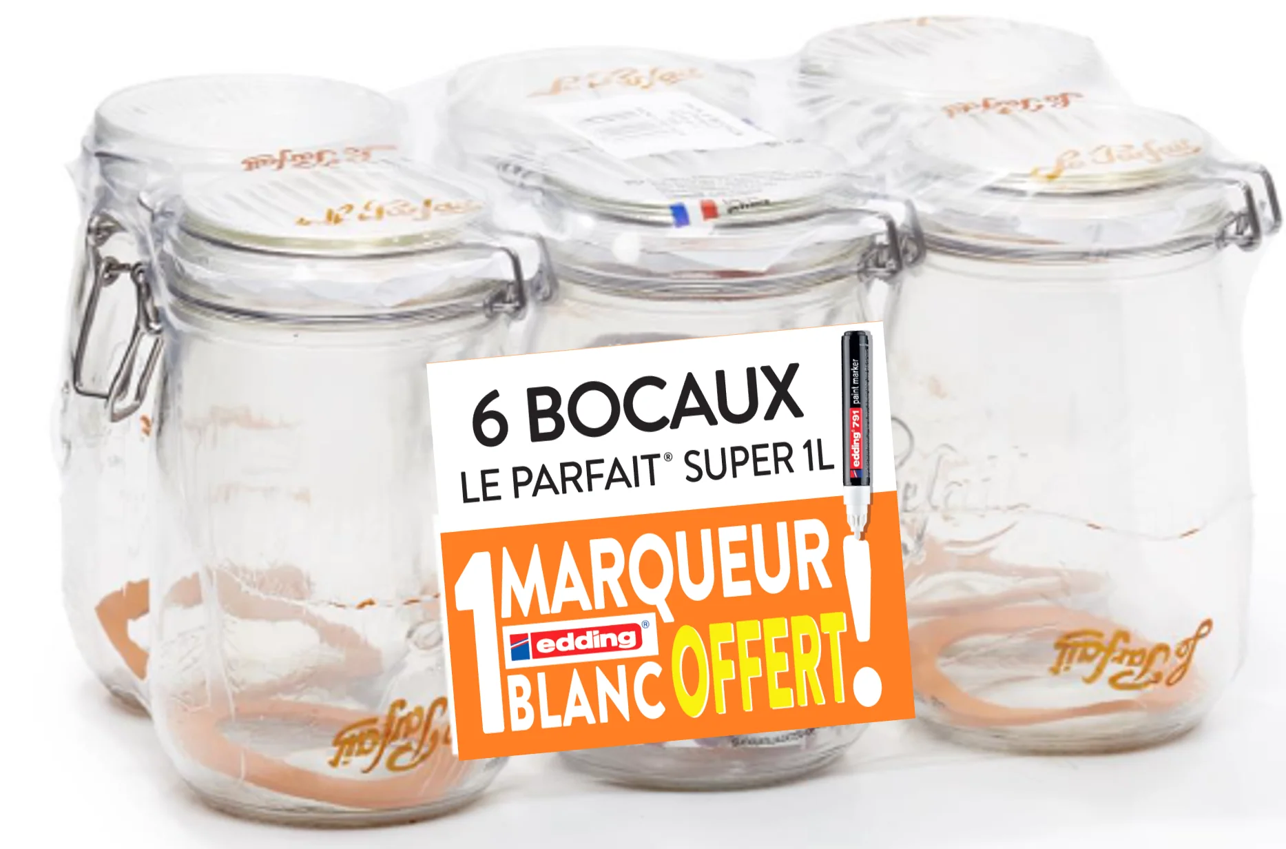 Promo batch 6 jars Le Parfait® Super 1 L + 1 FOINT WARDER WARDED